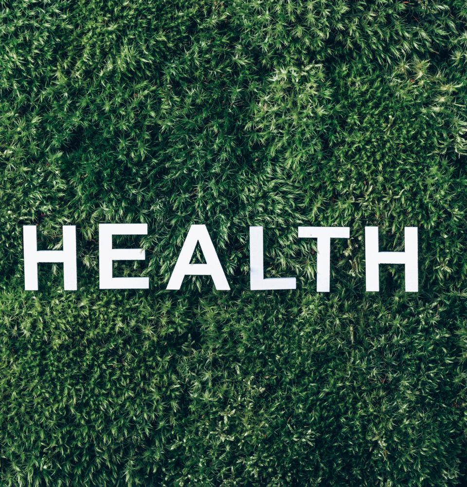 Word Health on moss, green grass background. Mental Health concept
